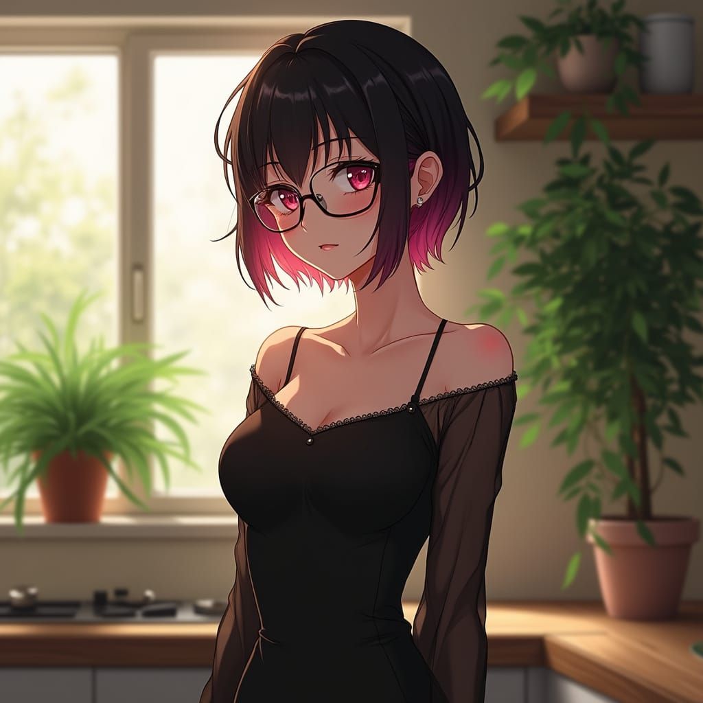 Elegant Young Woman in Cozy Modern Kitchen