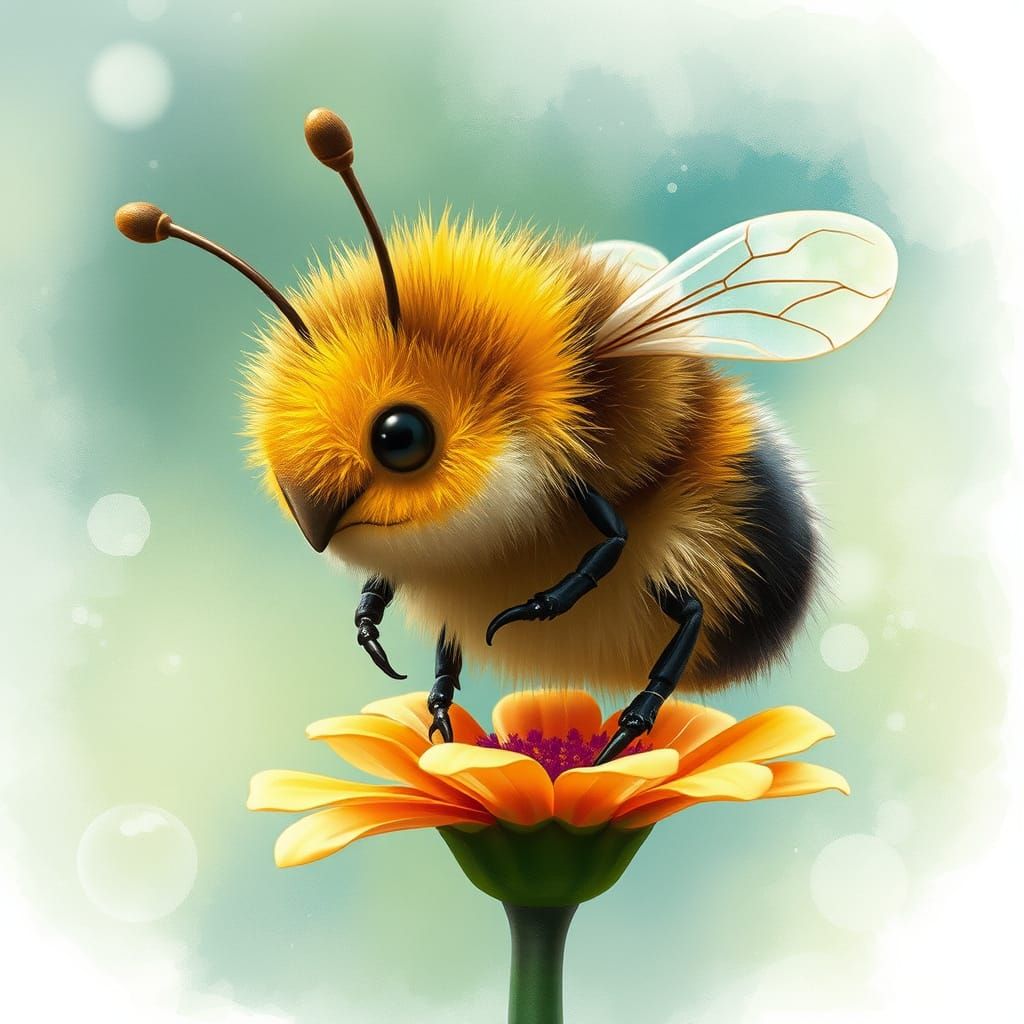 Pixar-Style Bumblebee Sleeping on a Daisy