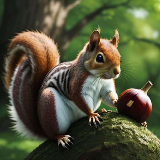 Squirrel with Nut, Anime Style Illustration