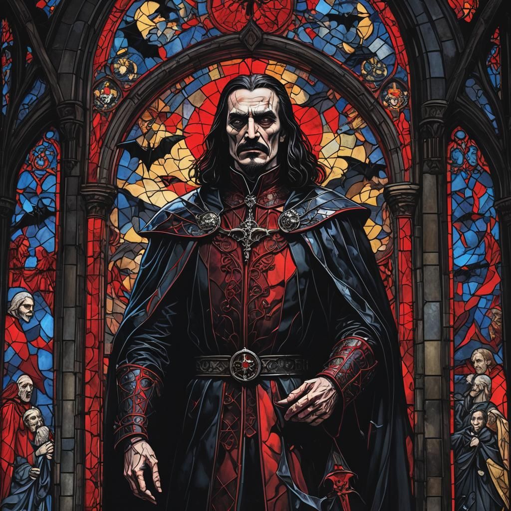 Gothic Horror Stained Glass: Dracula's Dark Castle