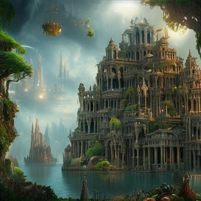 Atlantis: Floating Gardens and Divine Architecture