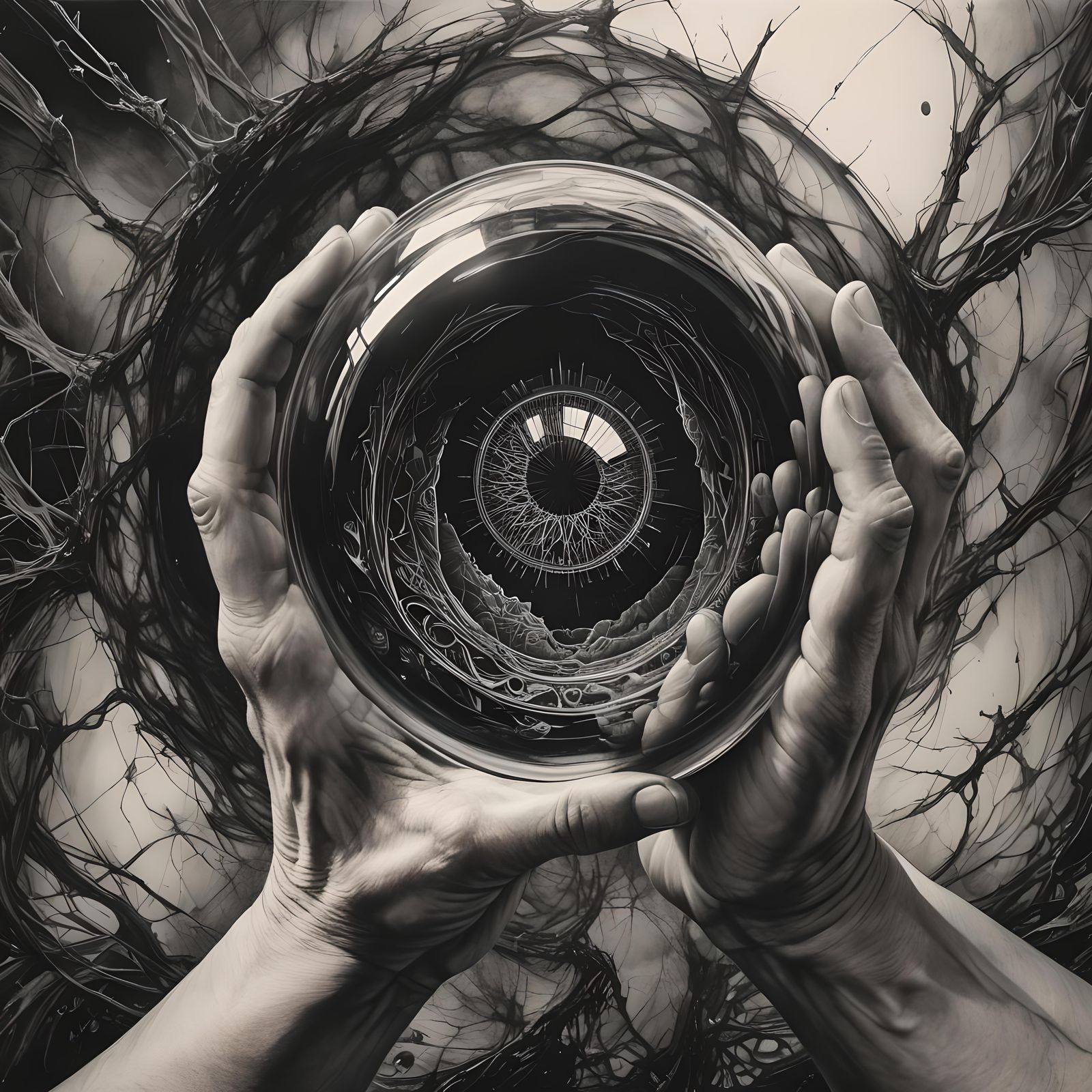 Hyperdetailed Charcoal Drawing of Black Mirror Device