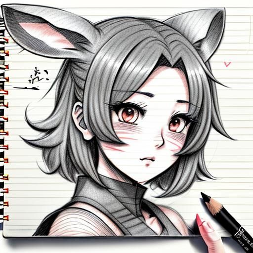 Cute Gothic Thai Bunny-Girl Anime Pencil Sketch