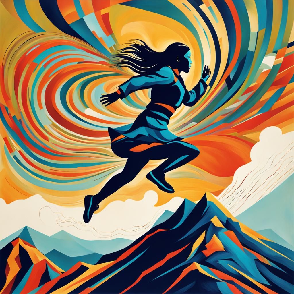 Woman's Quantum Leap: Abstract Art in Vivid Colors