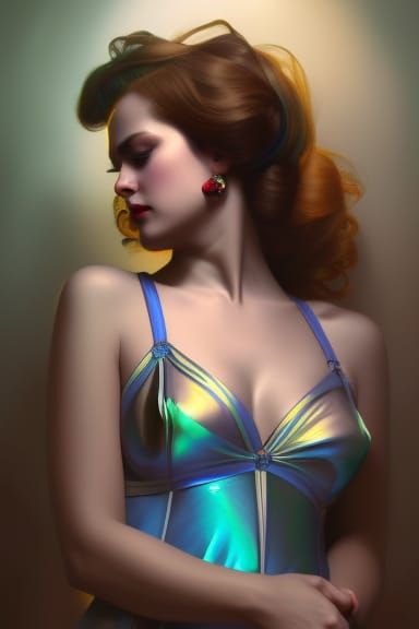 Film Noir Portrait: Iridescent Dress in 8K