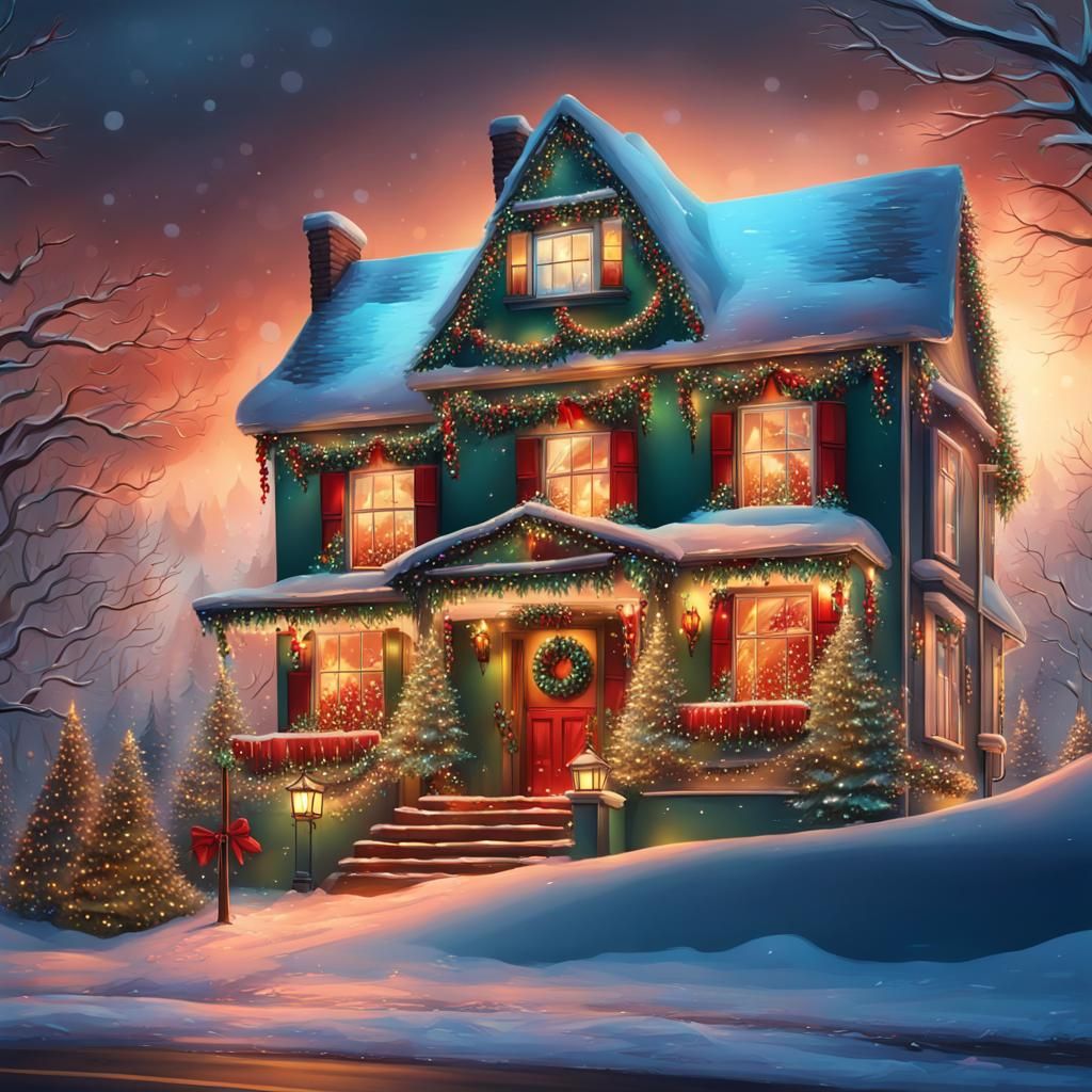 Festive Christmas House in Splash Art Style