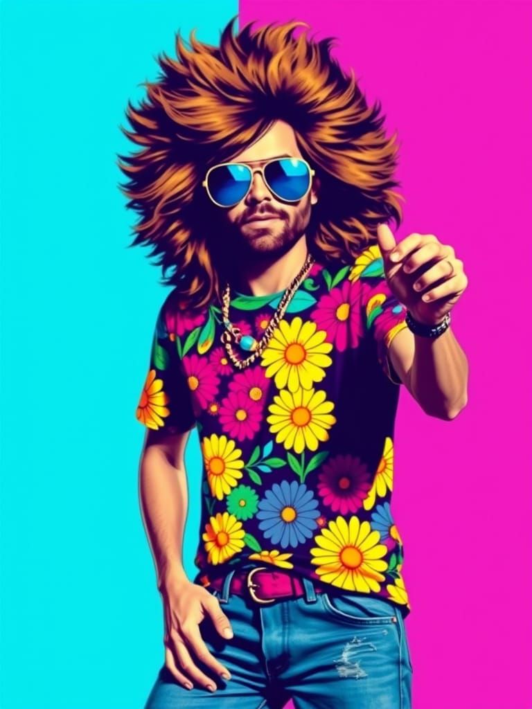 Groovy Hippy Man in Pop Art Style