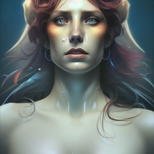 Evil Mermaid Portrait in Hyperdetailed Splash Art