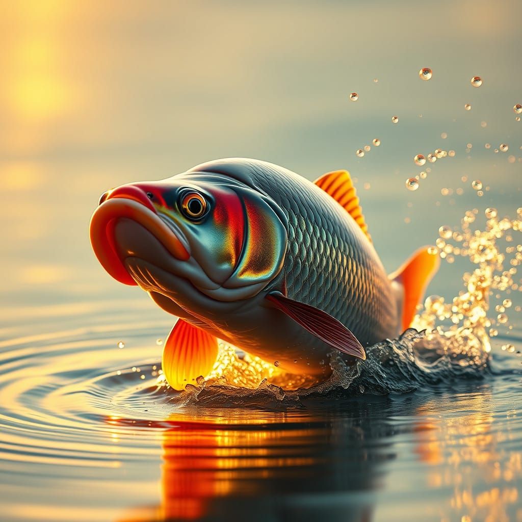 Majestic Carp in Mid-Splash Cyberpunk Style