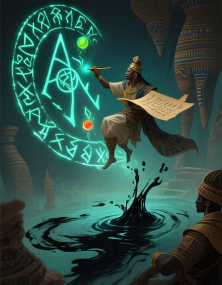 Ancient Scribe Creates Glowing Runes in High Fantasy Style