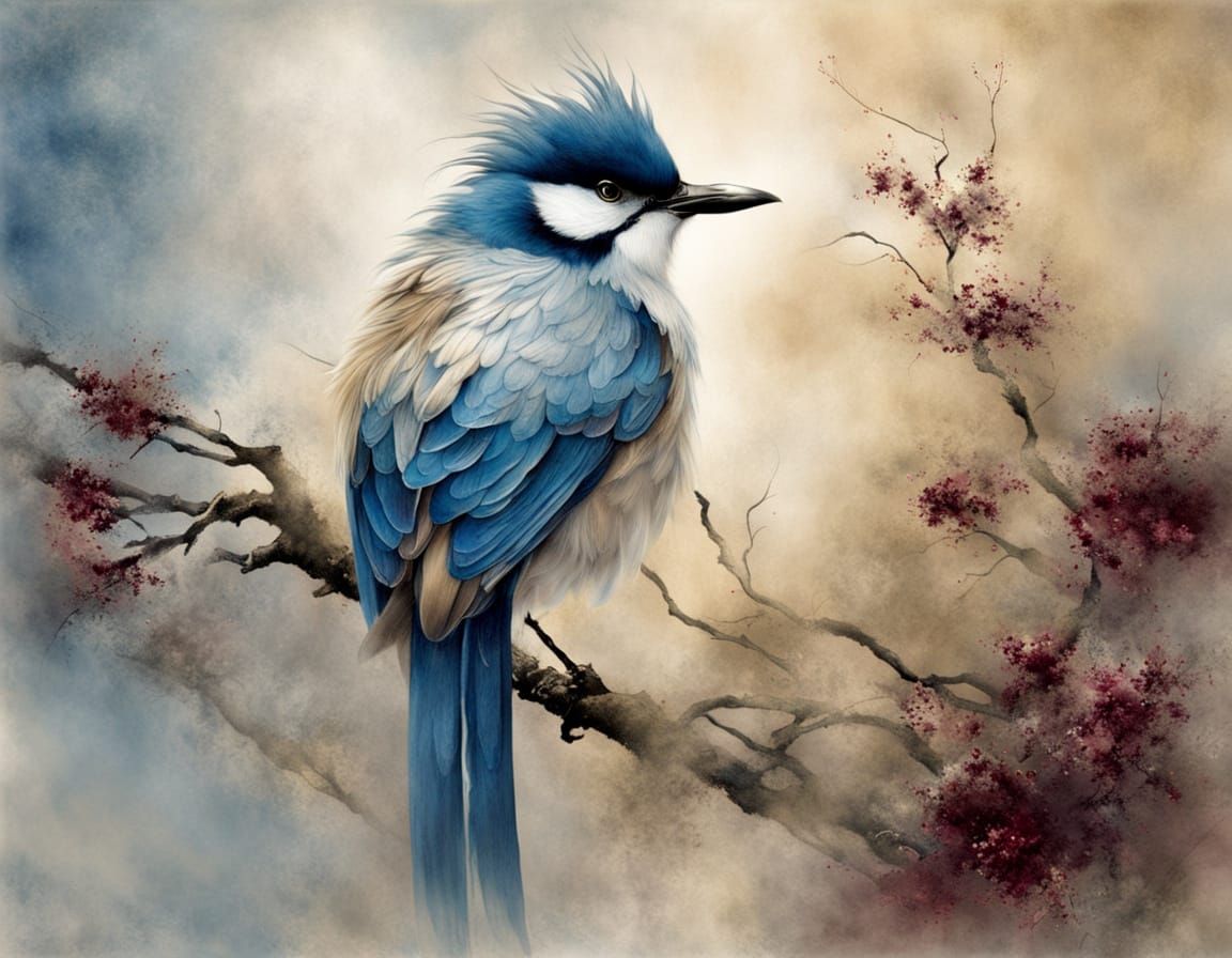 Fluffy Bird in Sfumato Chinese Painting Style