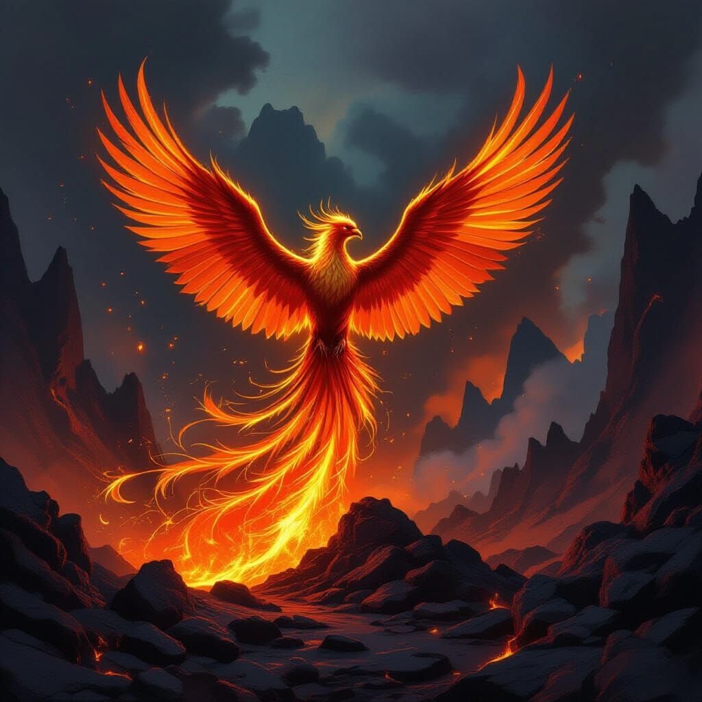 Majestic Phoenix Rises from Volcanic Ashes