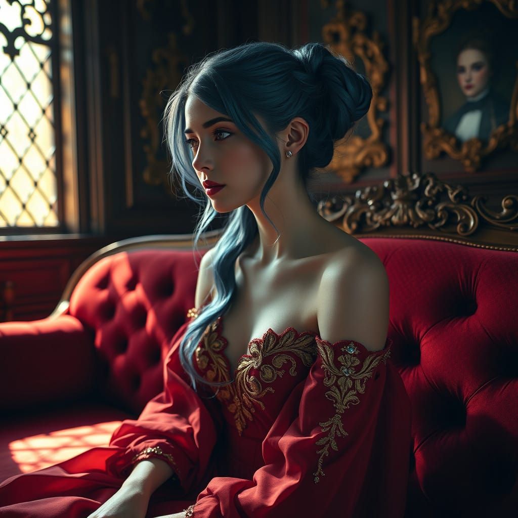 Ethereal Renaissance Beauty in Luxurious Velvet Setting