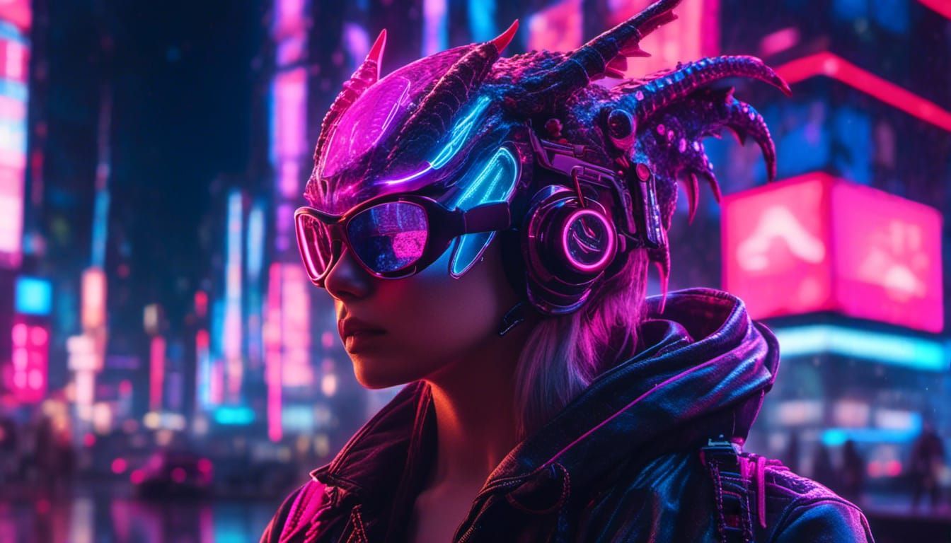 A futuristic cyberpunk dragon