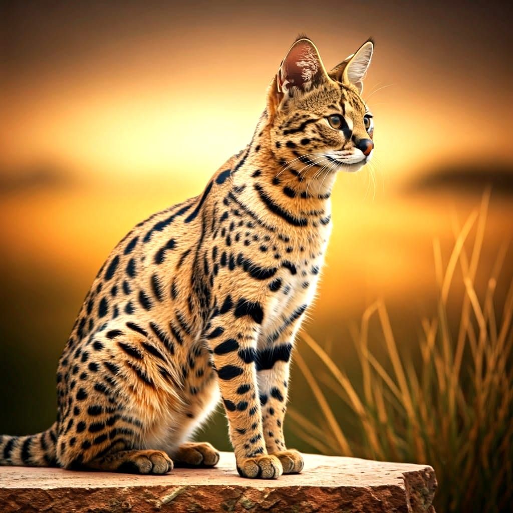 Elegant F1 Savannah Cat in Hyper-Realistic Style