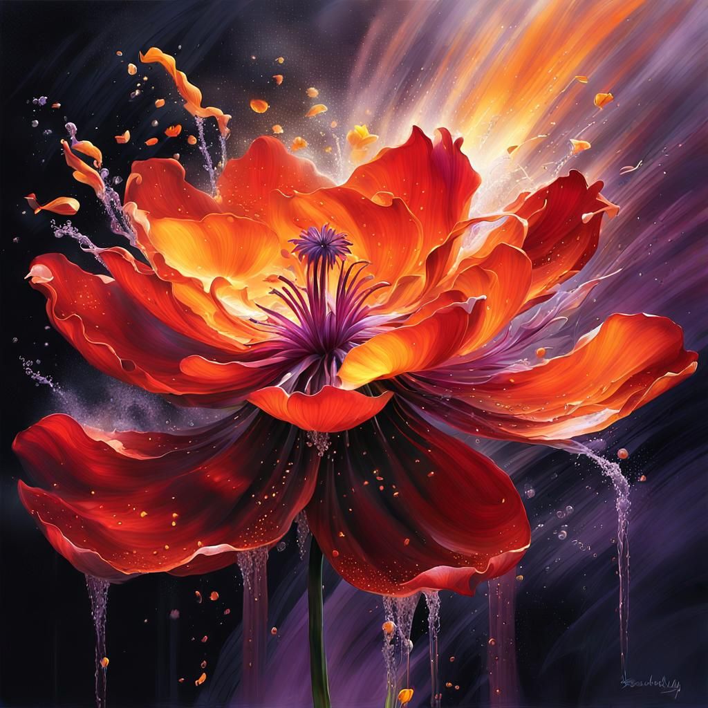 Exploding Water Flower in Backlit Splendor