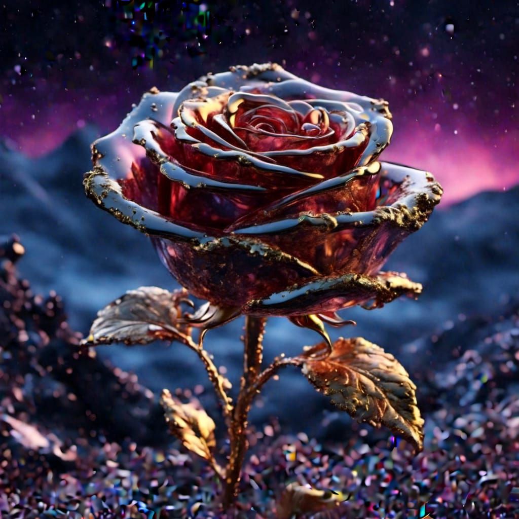 Glass Aurora Rose Against Night Sky