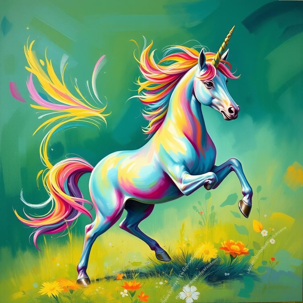 Whimsical Unicorn Dancing in Impressionist Landscape