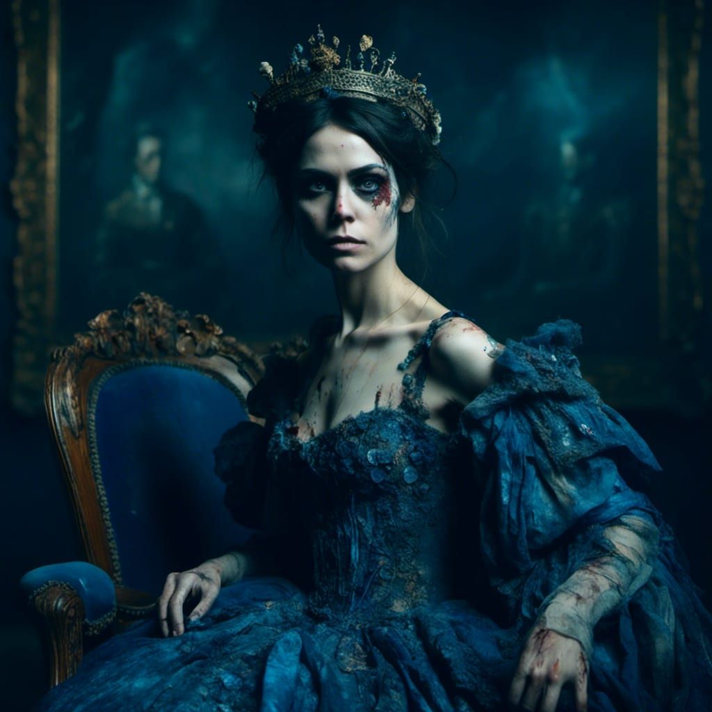 Beautiful Princess with Blue Eyes on Throne, 3D Render