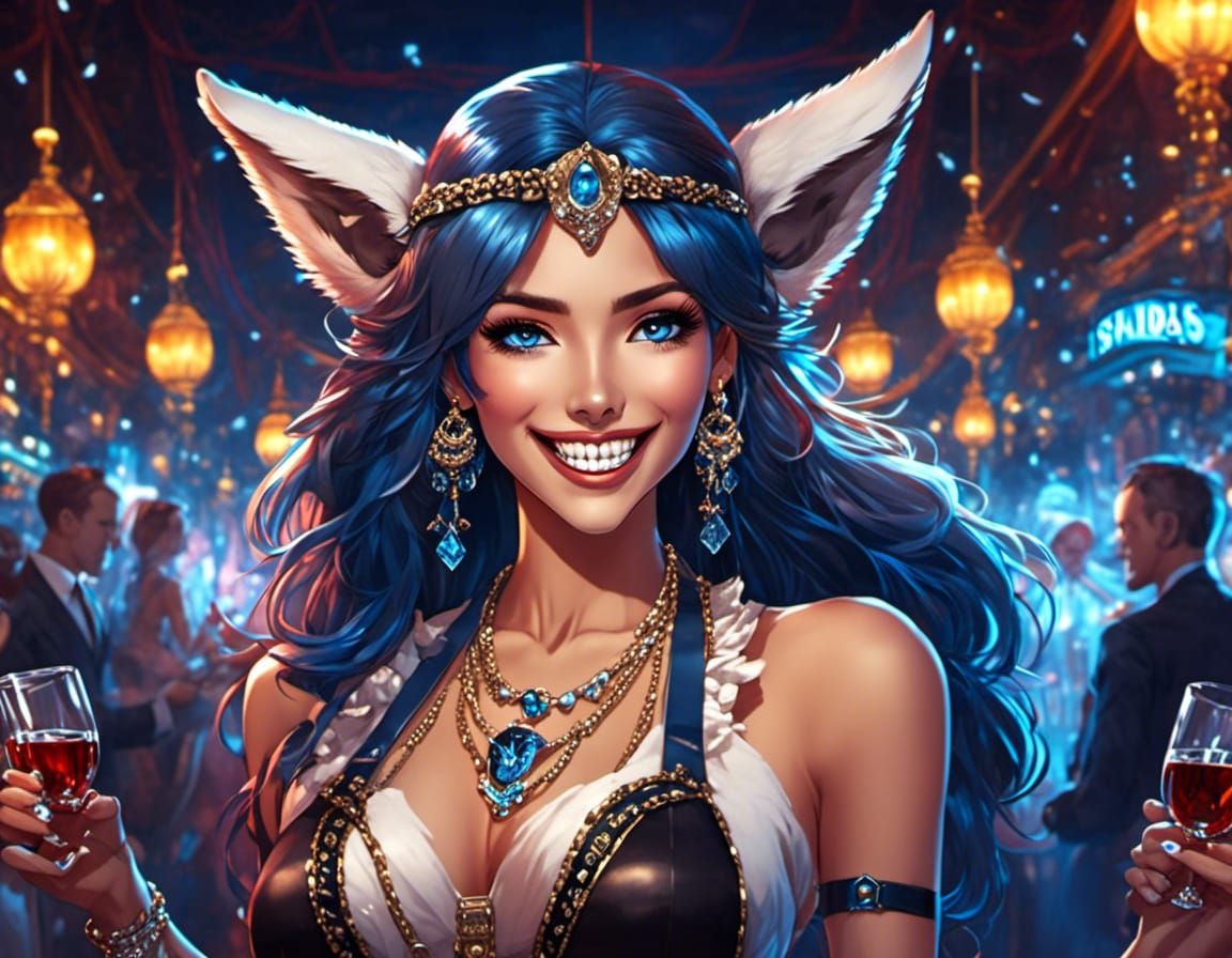 Barmaid with Wolf Necklace and Big Smile
