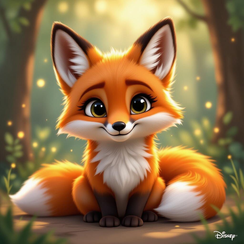 Serene Fox Portrait in Animated Cartoon Style