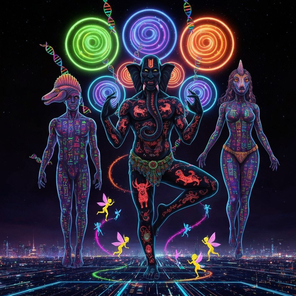 Psychedelic Ganesh in Neon Lotus City