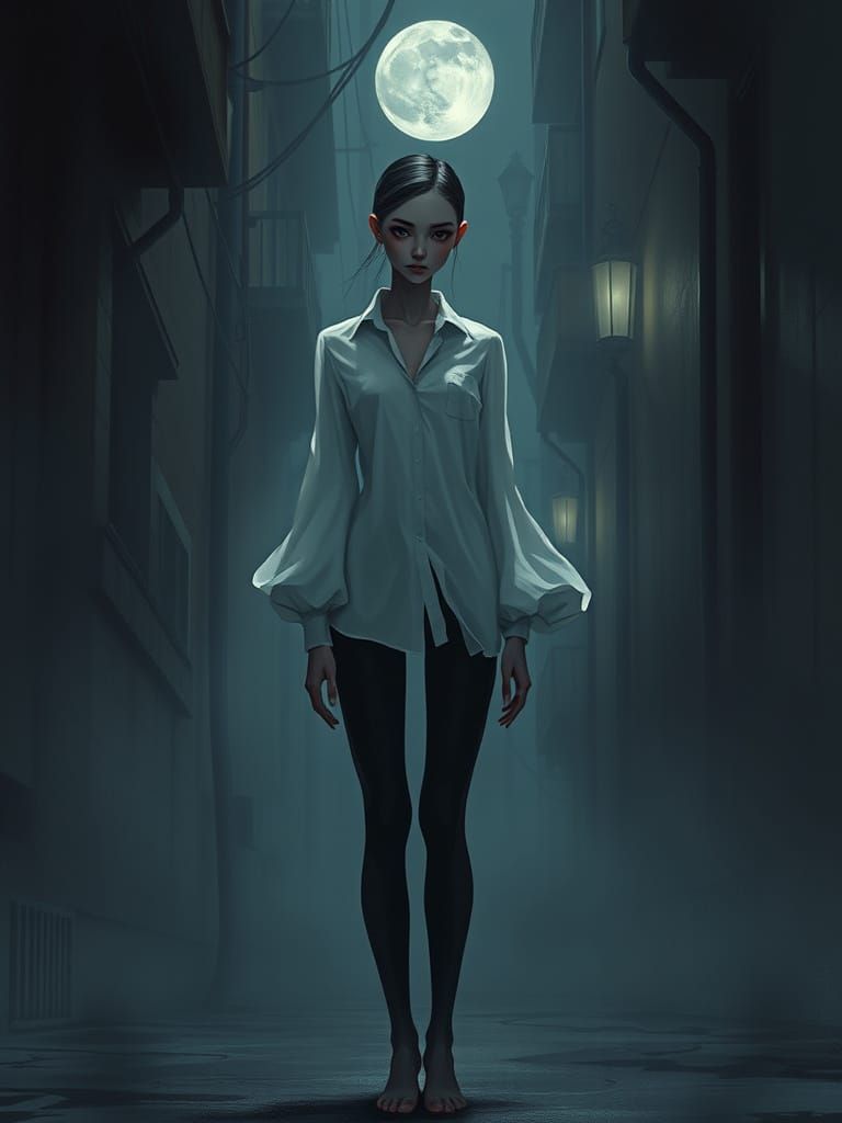 Enigmatic Figure in a Moonlit Alleyway