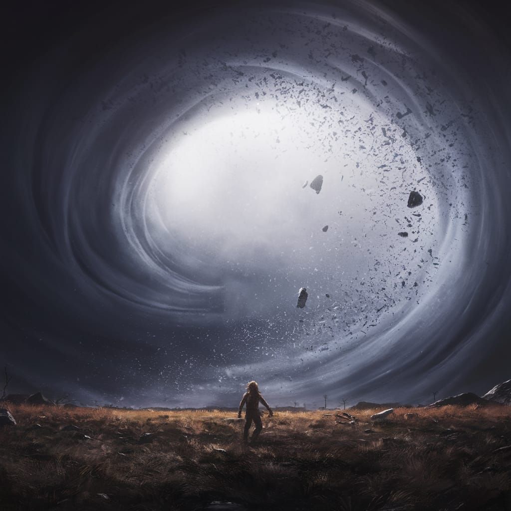 Turbulent Storm Eye in Fantastical Landscape