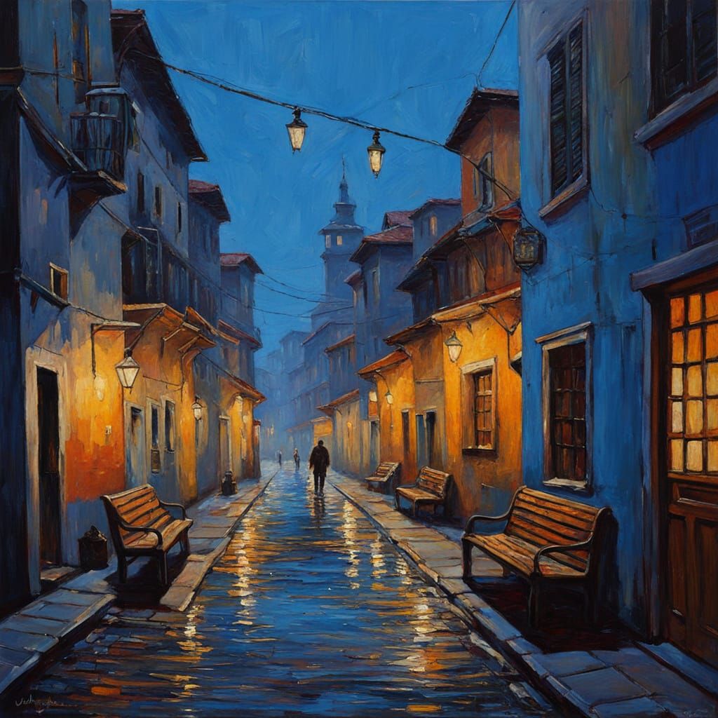 Alley Lampposts in Warm and Cool Color Balance