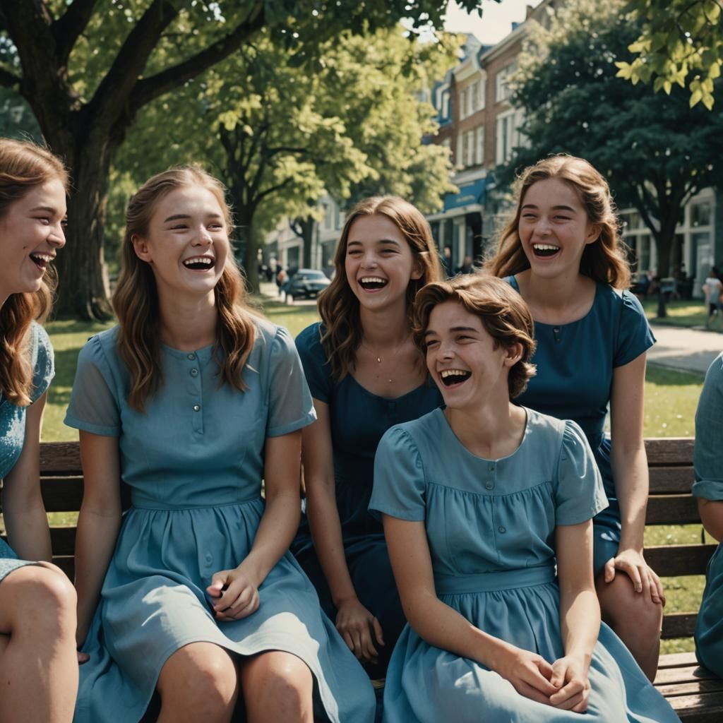 Teenage Boy in Blue Dress Teased, Cinematic Still