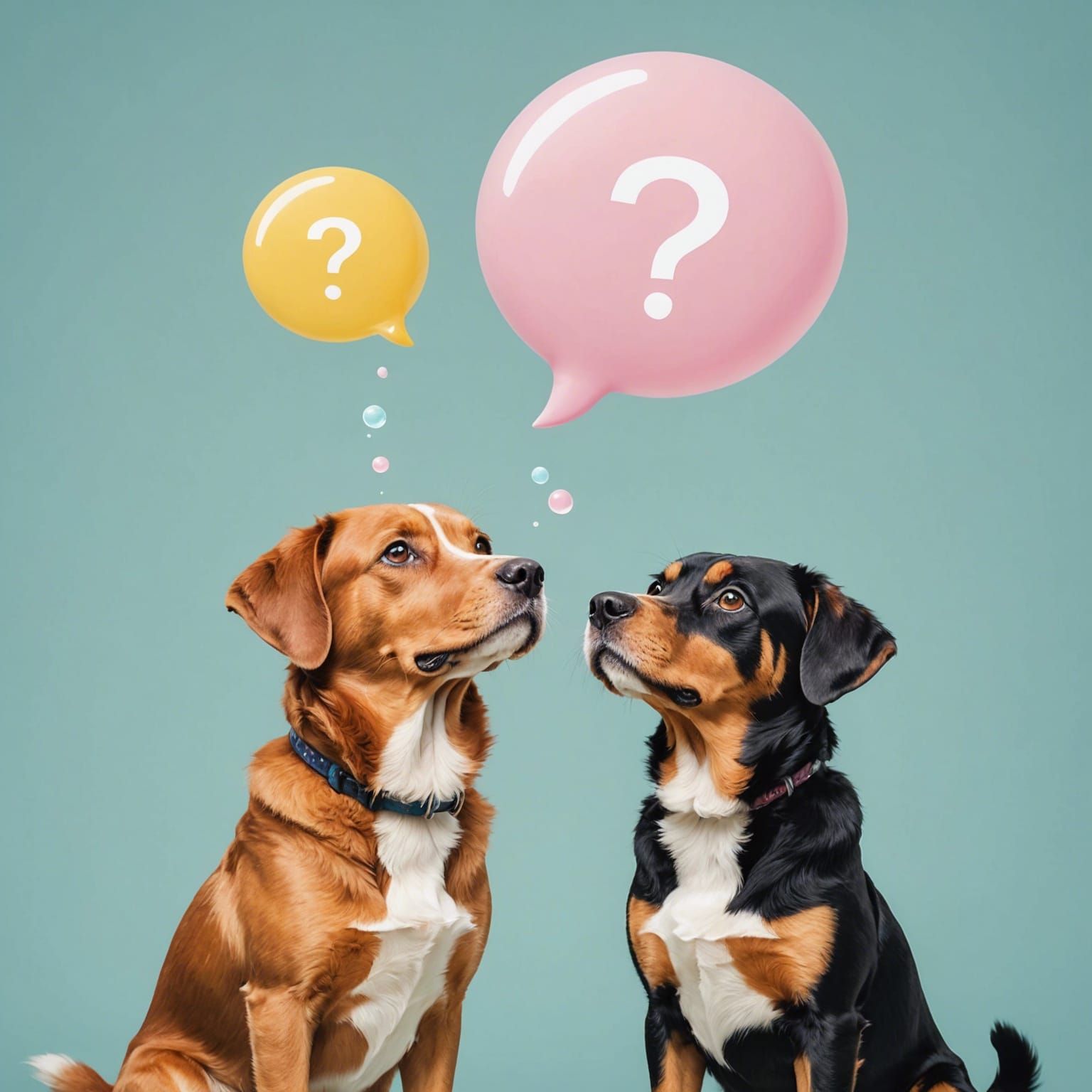 Chat bubbles display a conversational exchange between two d...