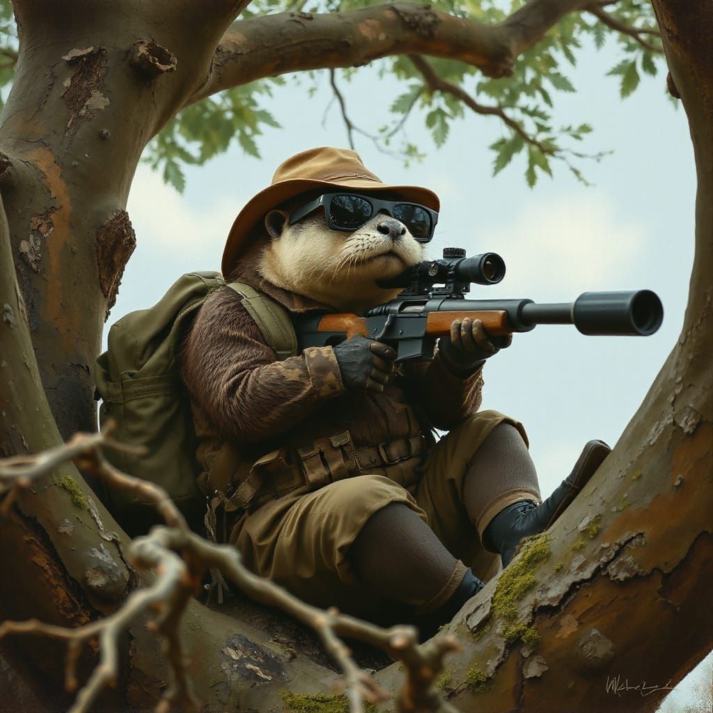 Otter Sniper in Tree, Matte Painting