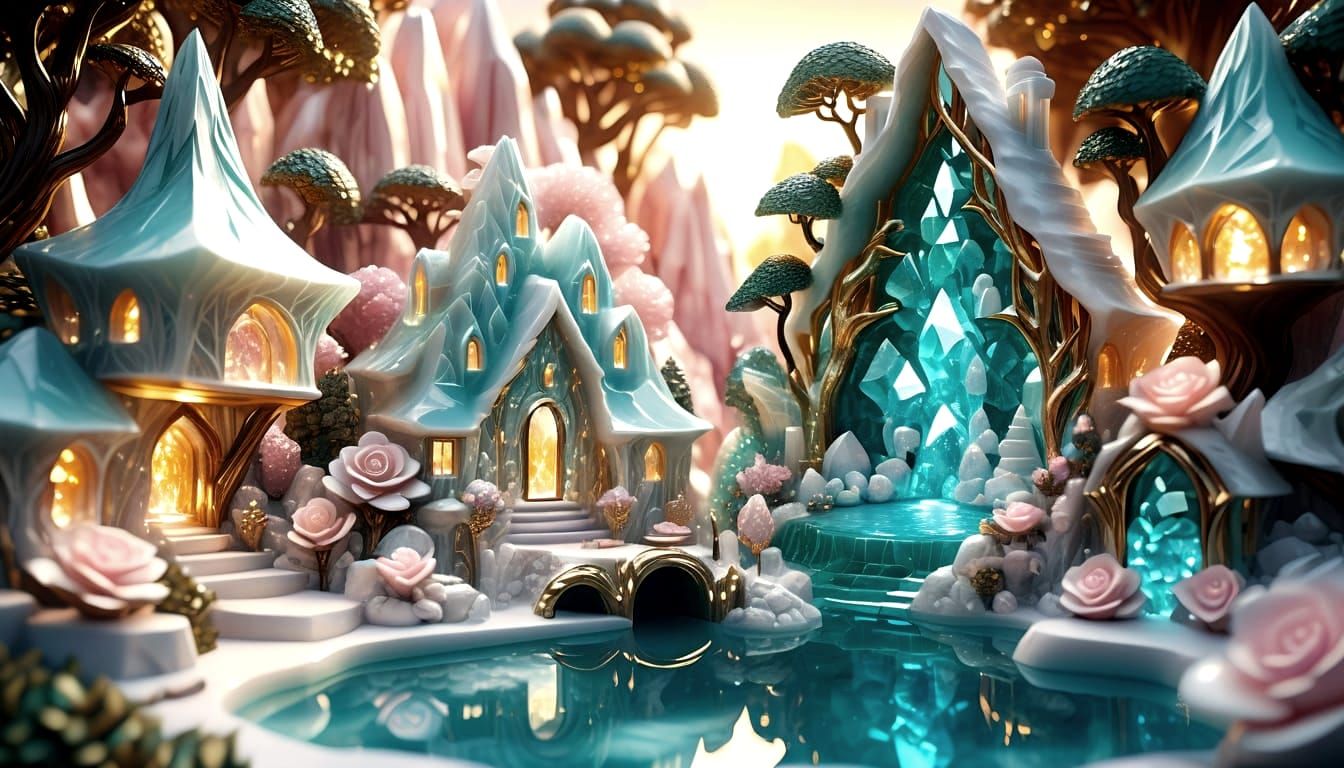 Gemstone Village Homes Carved from Crystal Geodes