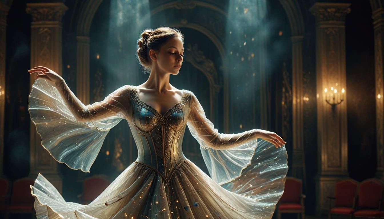 Girl in Chime-Emitting Glass Dress Dances in Empty Theater
