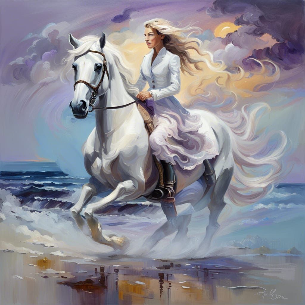 French Princess on White Stallion: Impasto Painting