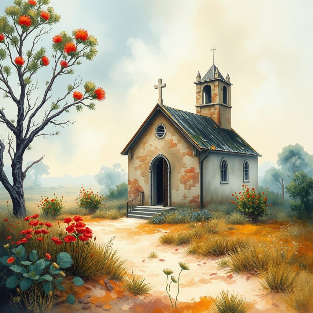 Dilapidated Australian Church in Ethereal Mist