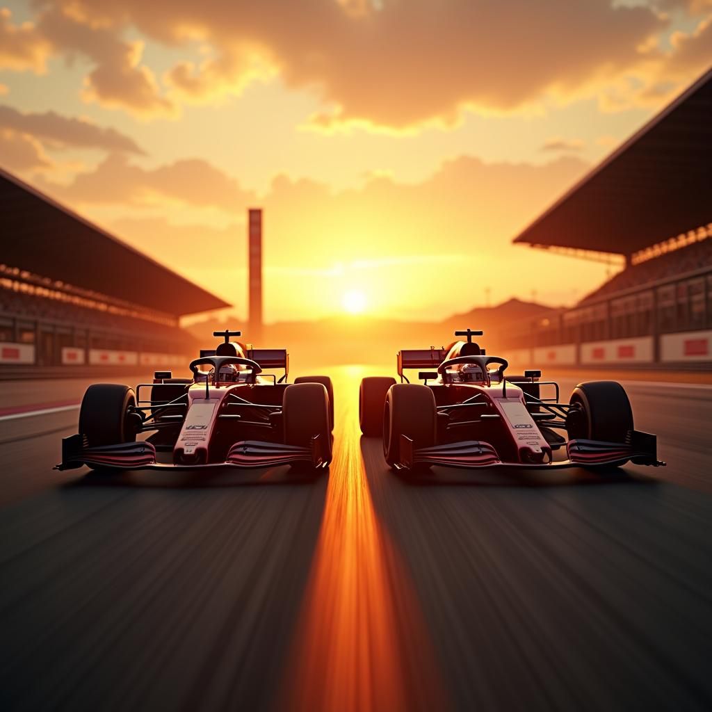 Formula 1 Cars at Sunset in Cinematic Style