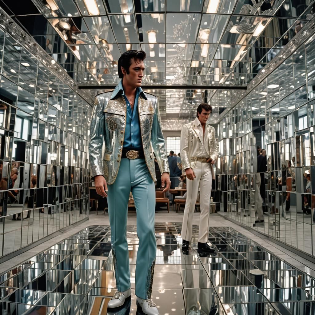 Elvis Presley Mirrored Cube in Photorealistic Style