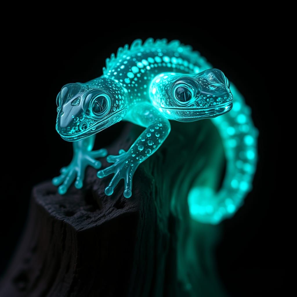 Bioluminescent Crystal Gecko Sculpture: Digital Art