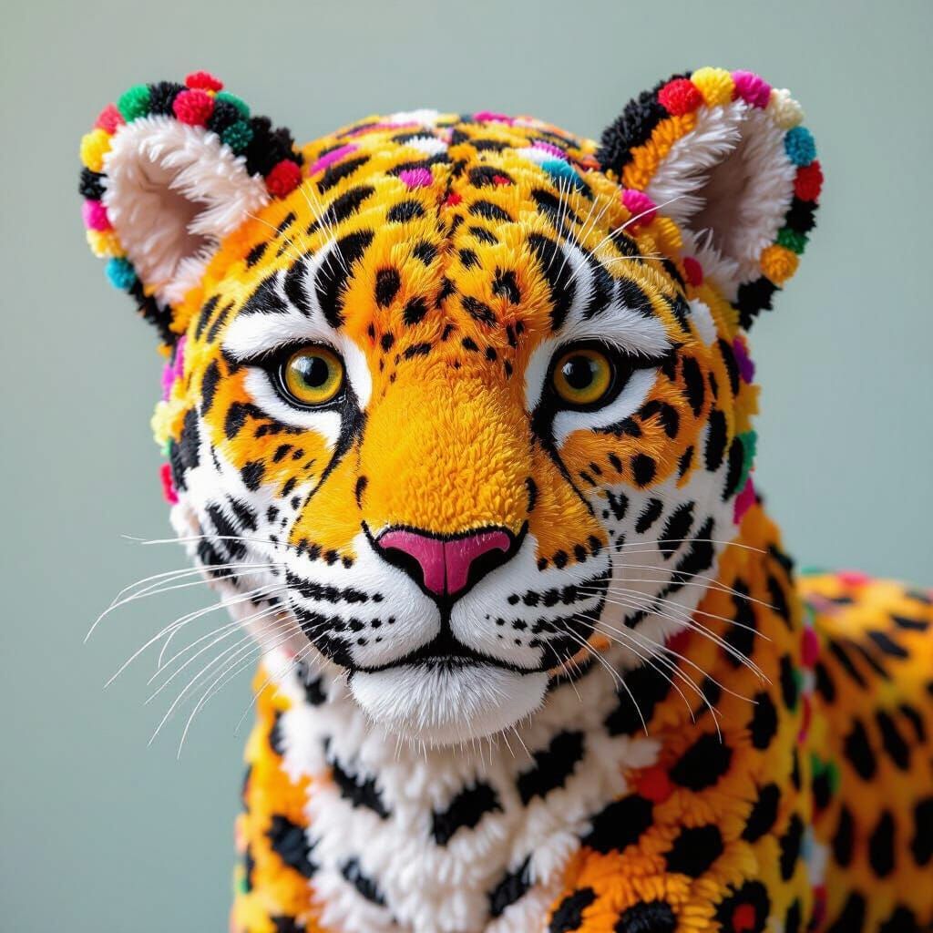 Colorful Pom Pom Leopard Sculpture