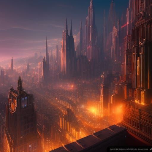 Fantastical Cityscape Matte Painting in Deep Color