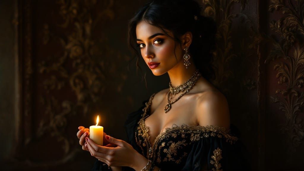 Elegant Hispanic Woman in Rococo Style Portrait