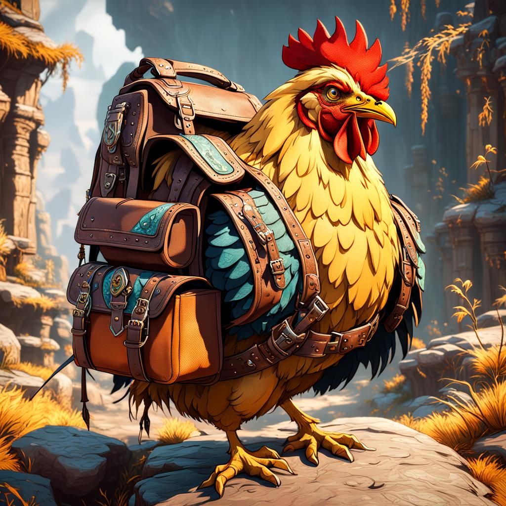 Adventurous Chicken Explorer in High Fantasy Style