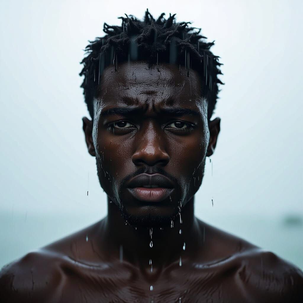 Distressed Figure in Dramatic Chiaroscuro Rain