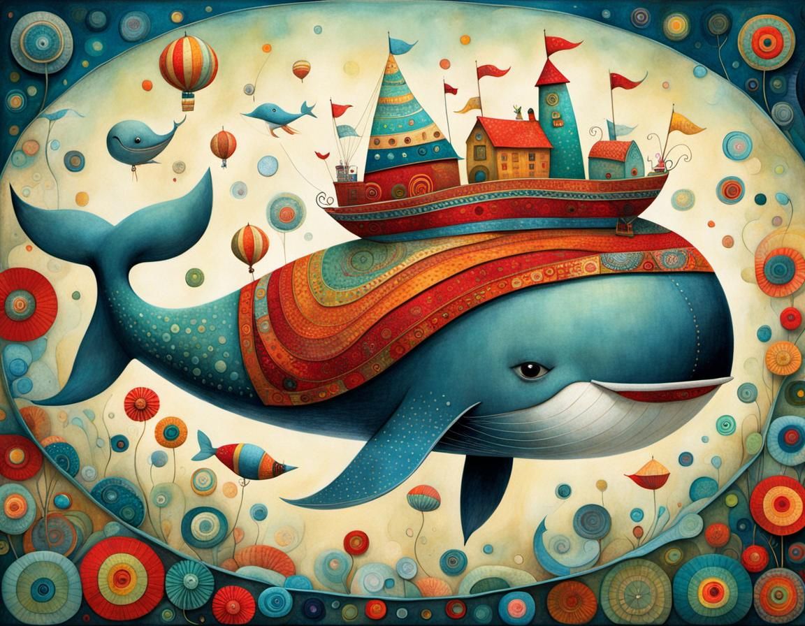 Whimsical Whale with Scarf in 3D Style