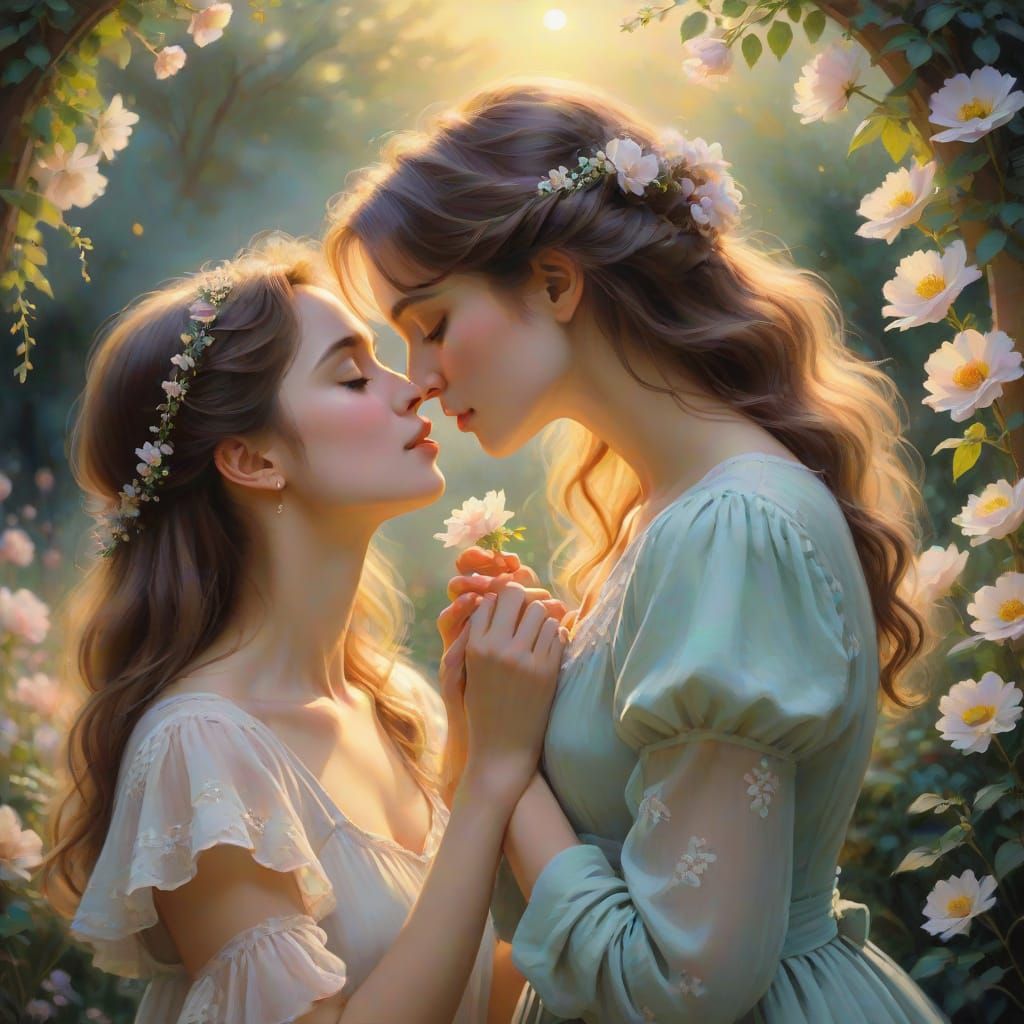 Ethereal Moonlit Kiss in a Garden of Dreams