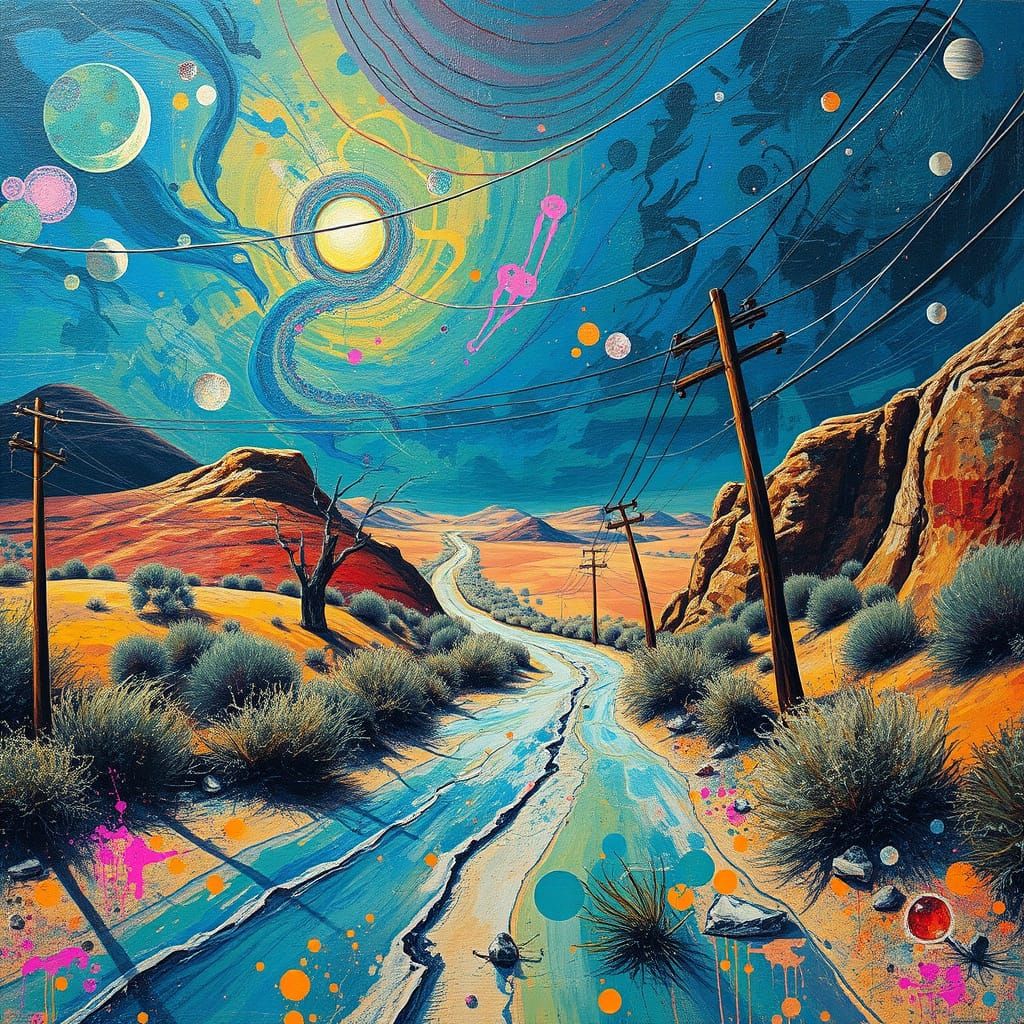 Surreal Countryside Lane in a Polychromatic Style