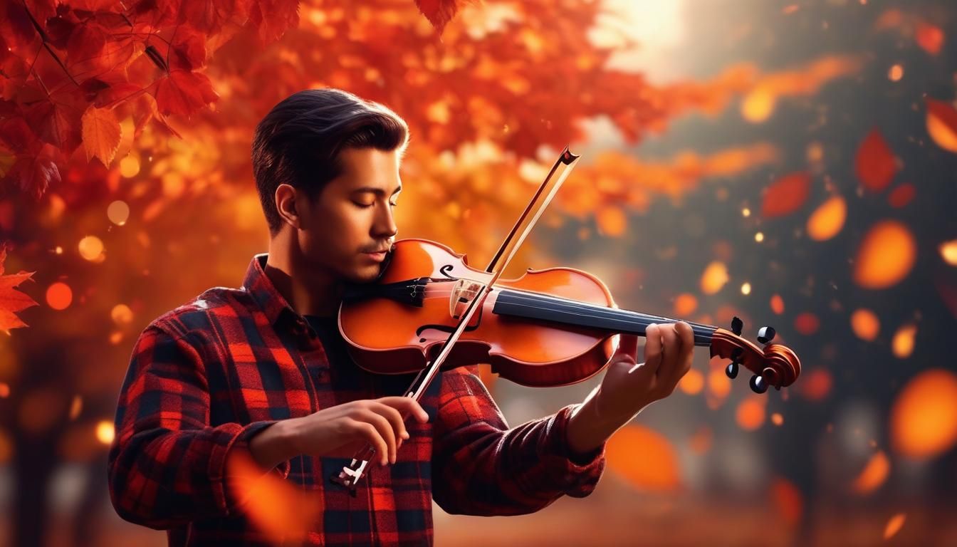 Man with Violin in Central Park: Hyper-Realistic Digital Art