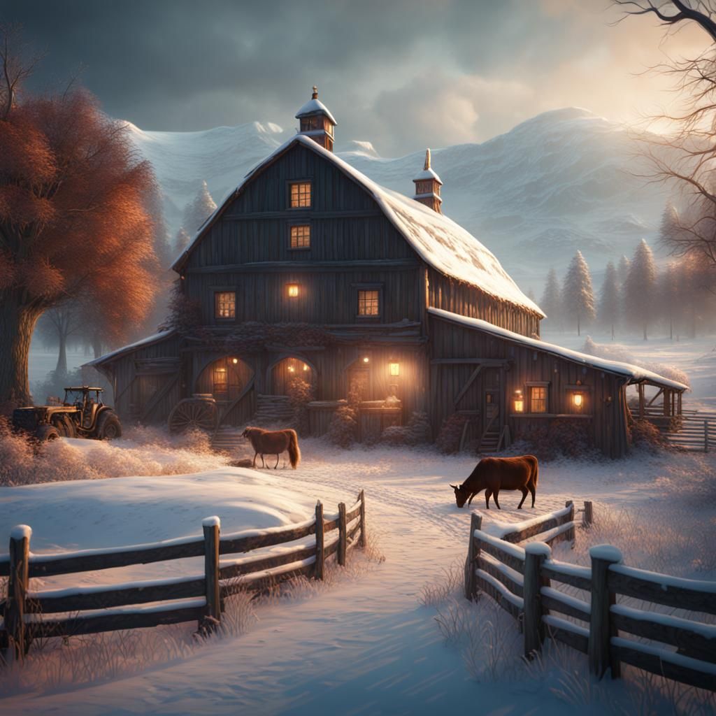 Winter Farm Life: Detailed Matte Painting