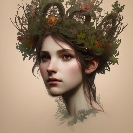 Girl with Tree Crown in Renaissance Style